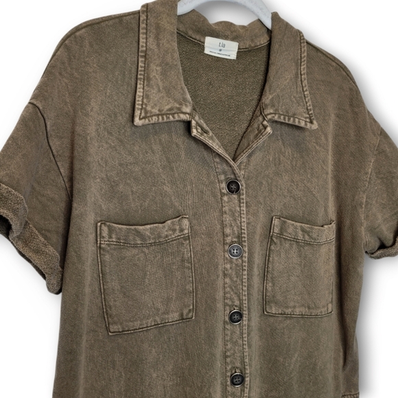 Anthropologie t.la Sweatshirt Boiler Romper M Brown Garment Washed - Picture 2 of 7